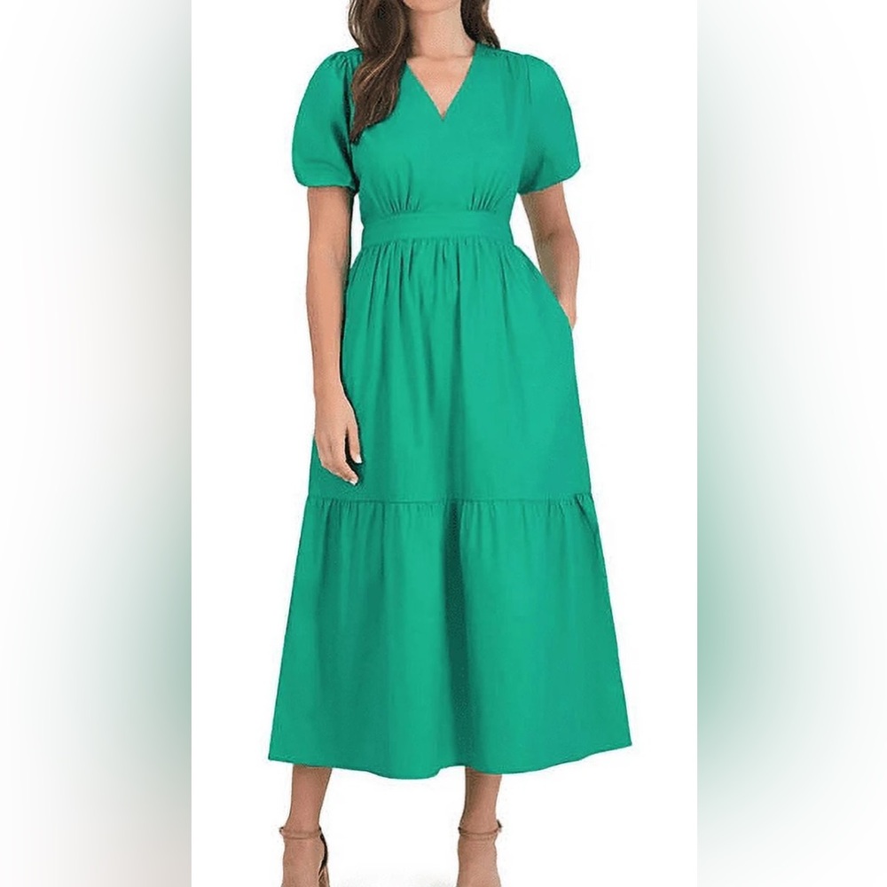 French Connection Green Tiered Ruffled Maxi Sundress